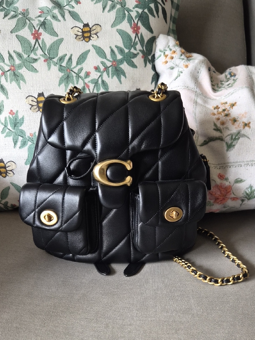 Coach Black Quilted Leather Mini Backpack with Gold Hardware